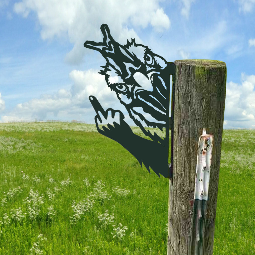 Animal metal art showing middle finger