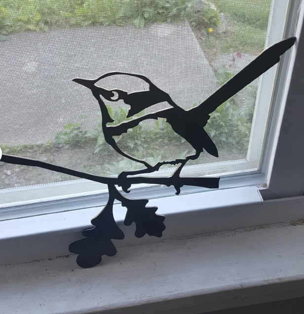 Wren on a branch metal tree art