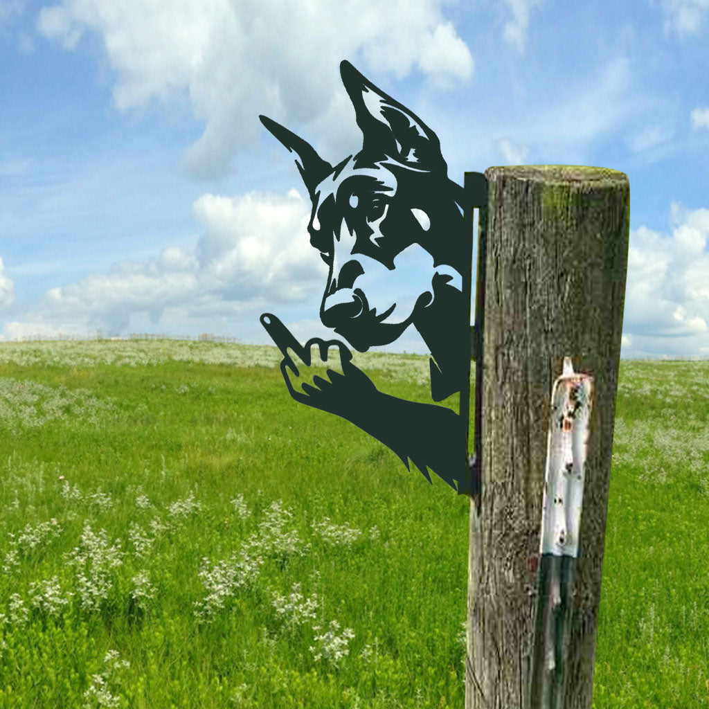 Animal metal art showing middle finger