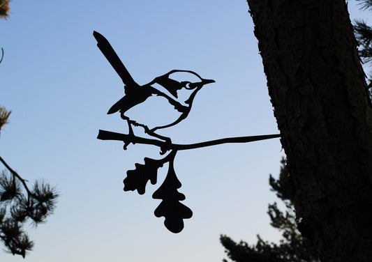 Wren on a branch metal tree art