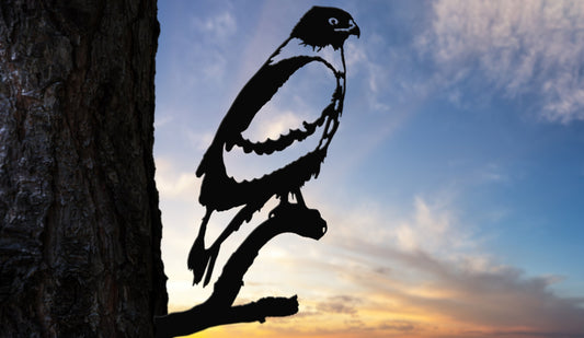 Buzzard on a branch metal tree art